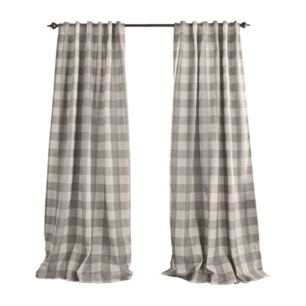 Grainger Grey Linen Buffalo Check 52x95 Blackout Rod/Tab Curtain Panel